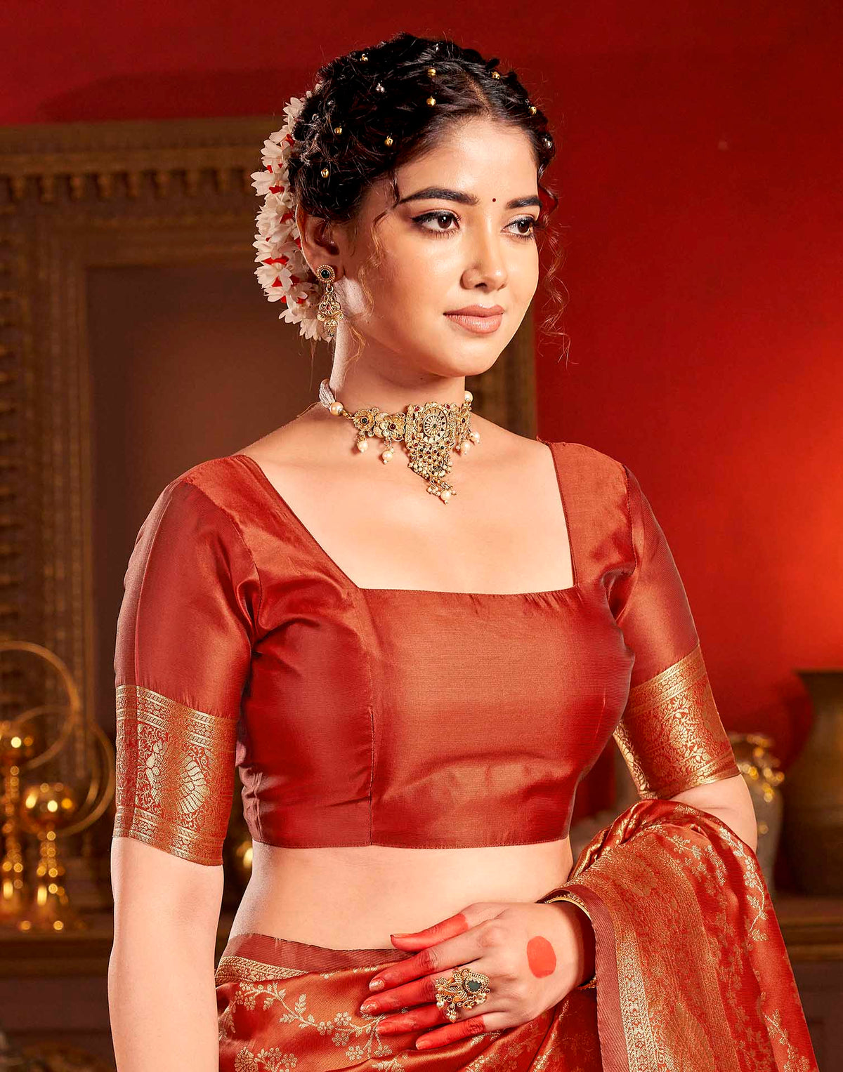 Vermilion Red Silk Woven Banarasi Saree