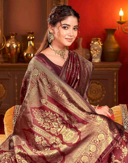 Maroon Silk Woven Banarasi Saree