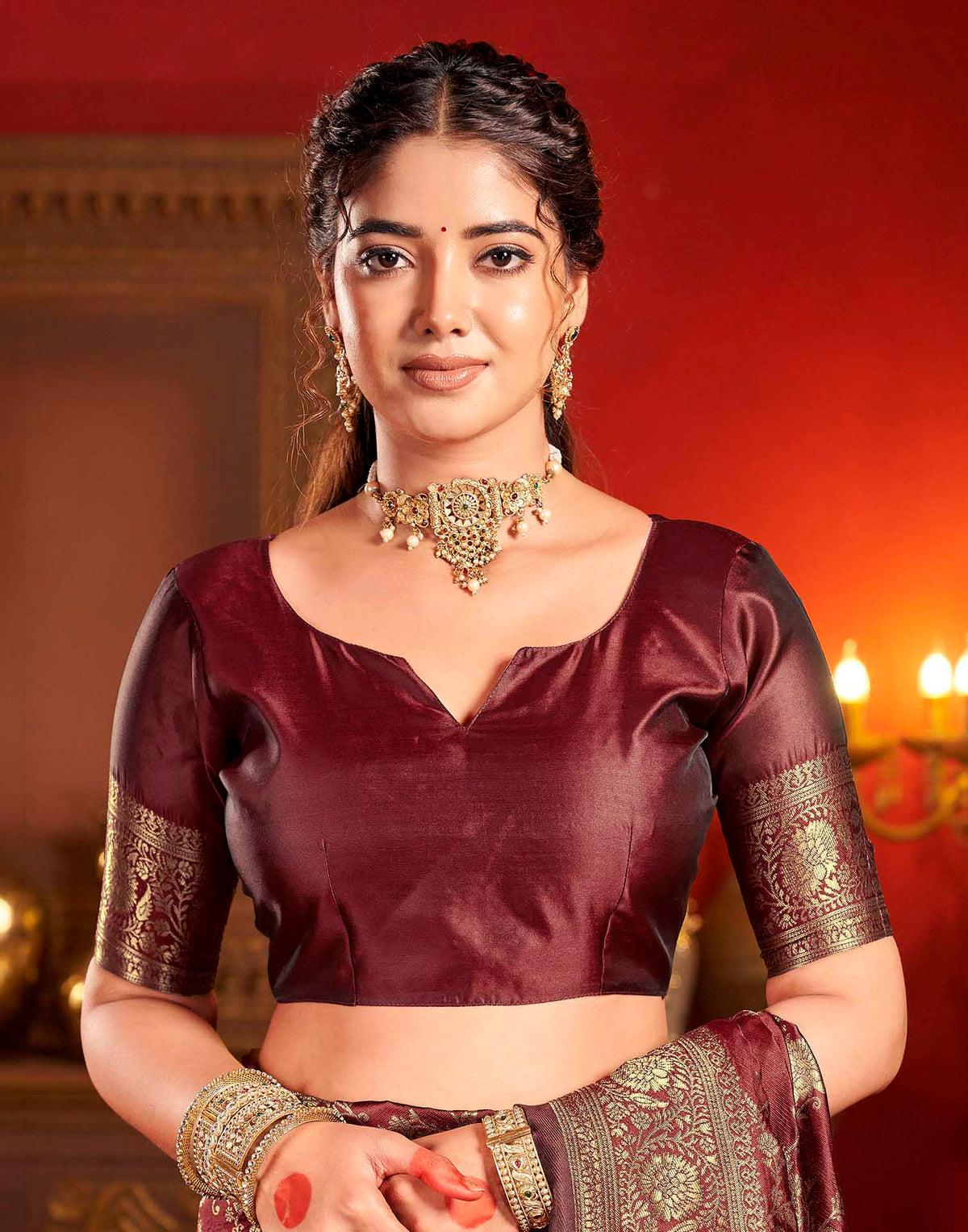 Maroon Silk Woven Banarasi Saree