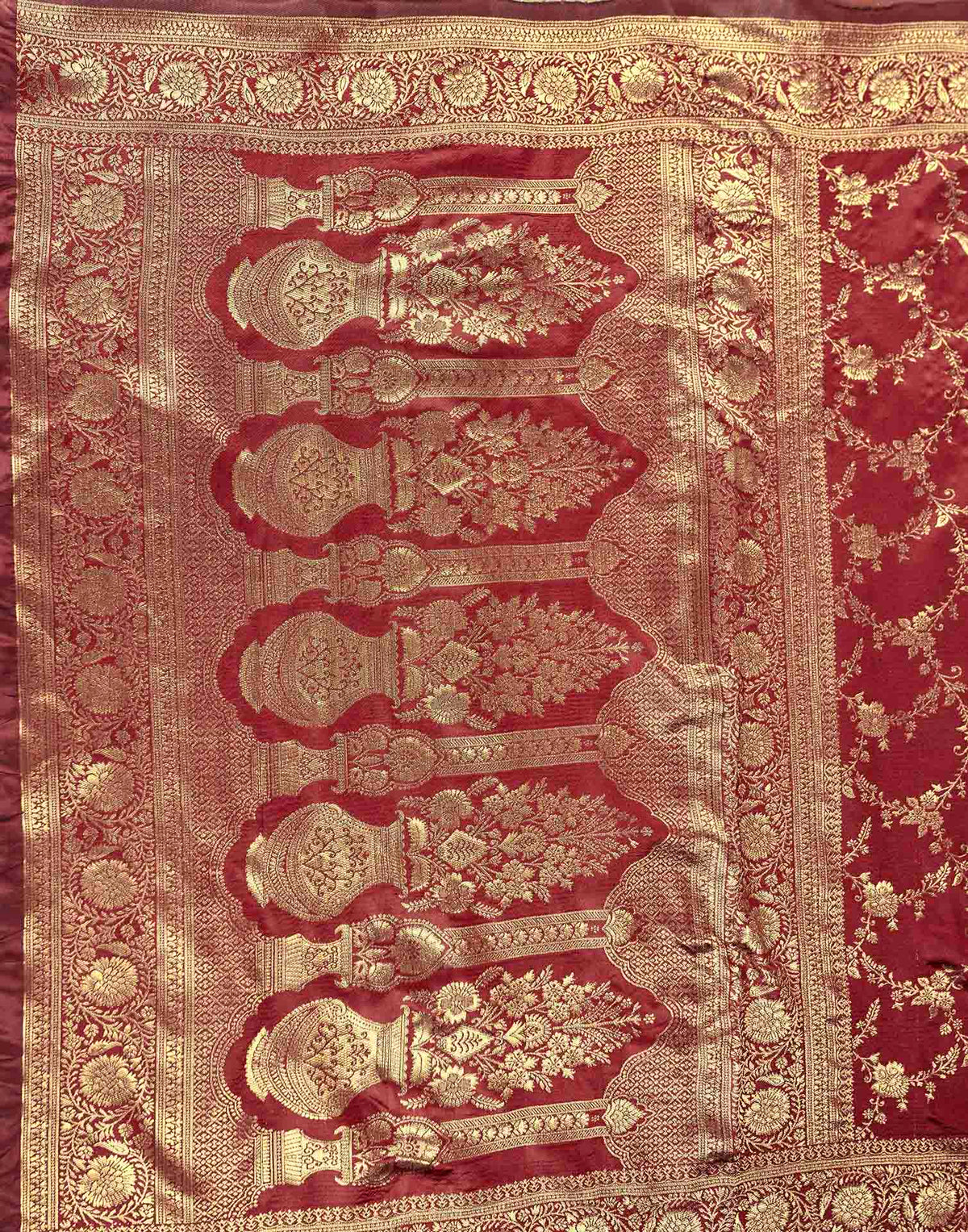 Maroon Silk Woven Banarasi Saree