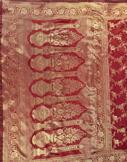 Maroon Silk Woven Banarasi Saree