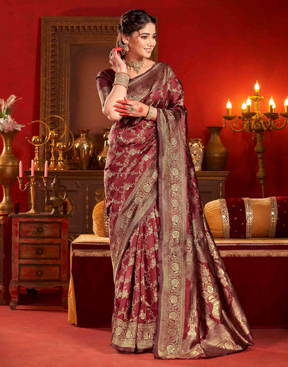 Maroon Silk Woven Banarasi Saree