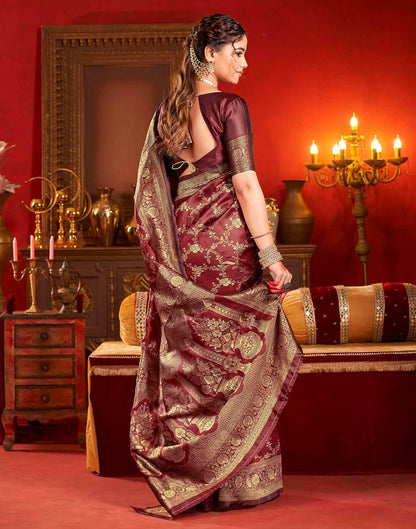 Maroon Silk Woven Banarasi Saree
