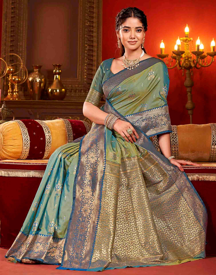 Moss Green Silk Woven Banarasi Saree