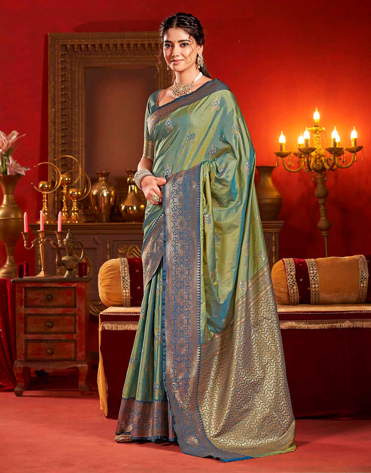 Moss Green Silk Woven Banarasi Saree