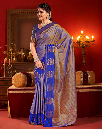 Greyish Blue Silk Woven Banarasi Saree