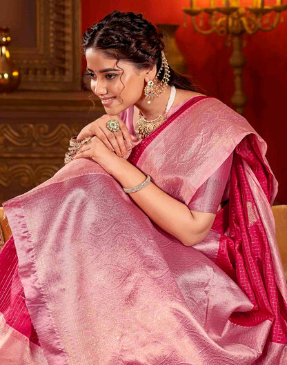 Magenta Silk Woven Zari Stripe Saree