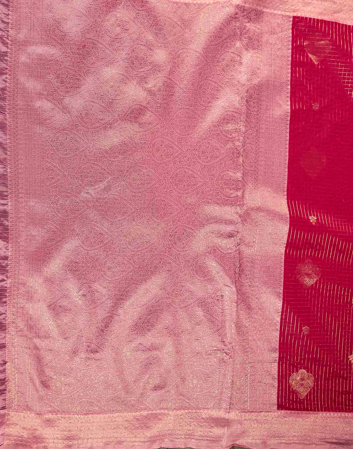 Magenta Silk Woven Zari Stripe Saree