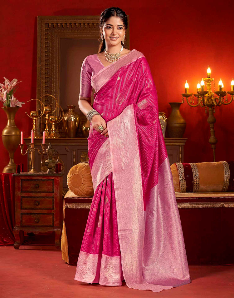 Magenta Silk Woven Zari Stripe Saree