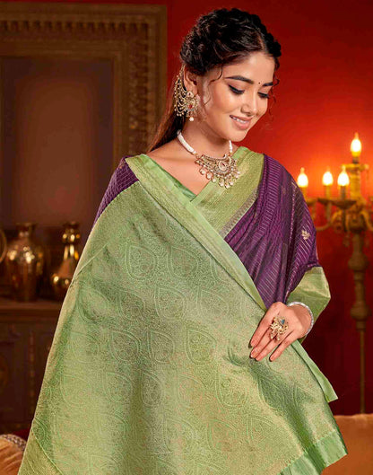 Purple Silk Woven Zari Stripe Saree
