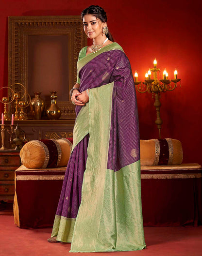 Purple Silk Woven Zari Stripe Saree