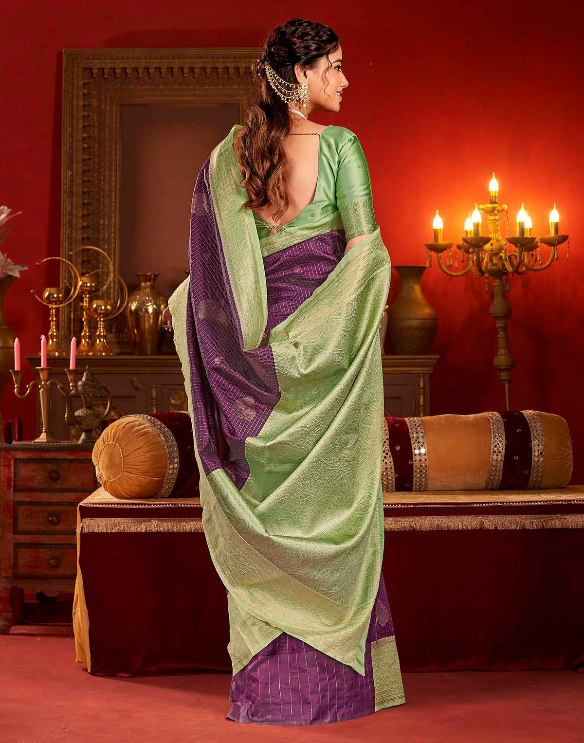 Purple Silk Woven Zari Stripe Saree