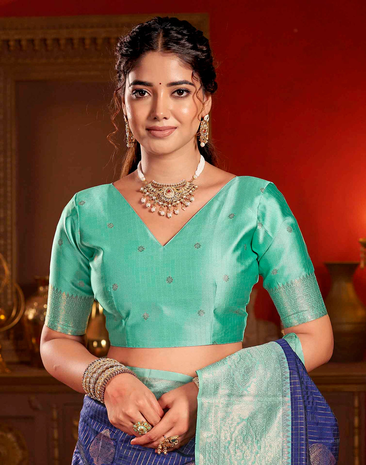 Blue Silk Woven Zari Stripe Saree