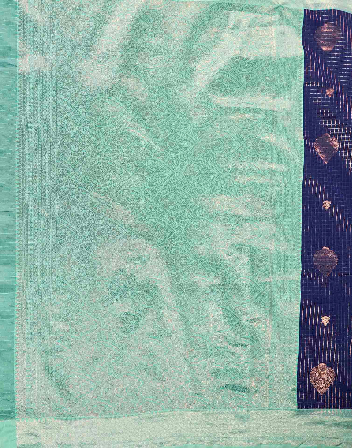 Blue Silk Woven Zari Stripe Saree