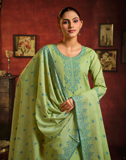 Parrot Green Pure Cotton Woven Straight Kurta Set With Dupatta