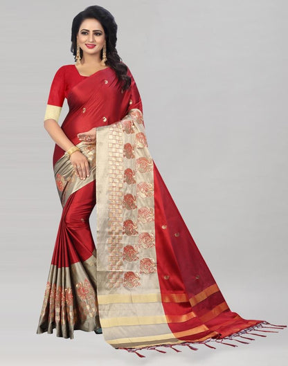 Maroon Coloured Poly Silk Zari Embroidered Partywear Saree | Sudathi