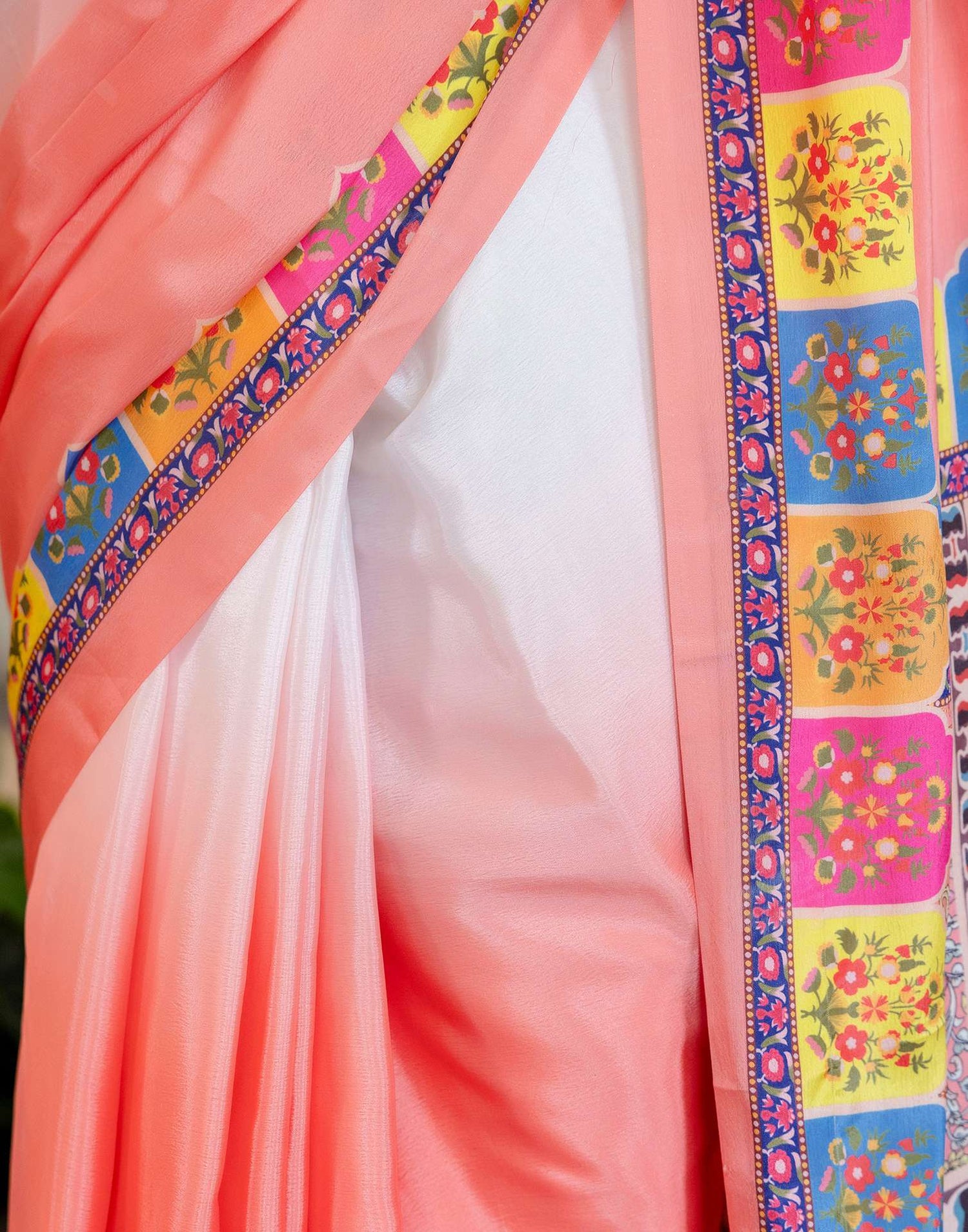 Ready To Wear Peach Silk Printed Saree