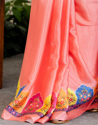 Ready To Wear Peach Silk Printed Saree