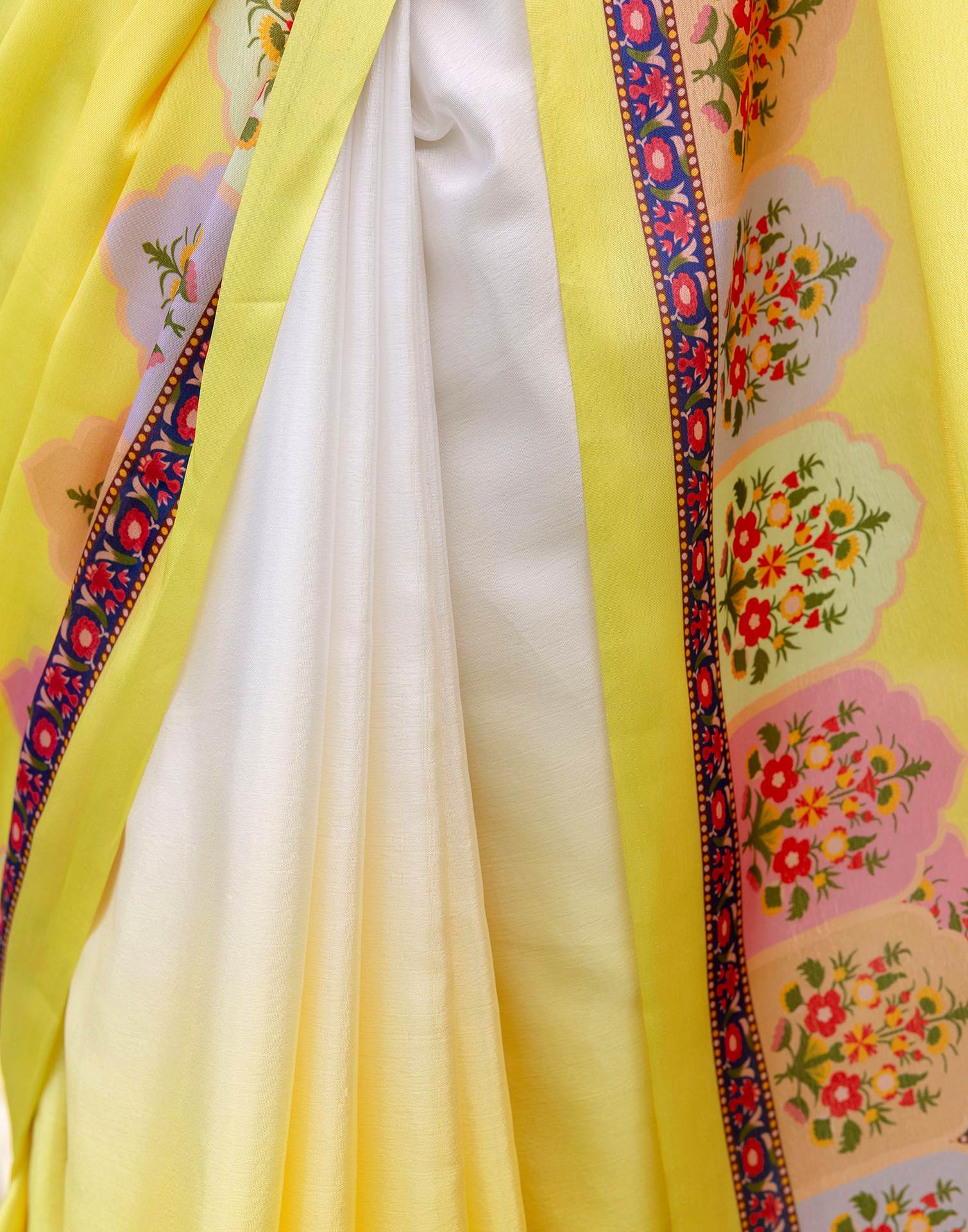 Ready To Wear Light Yellow Silk Printed Saree