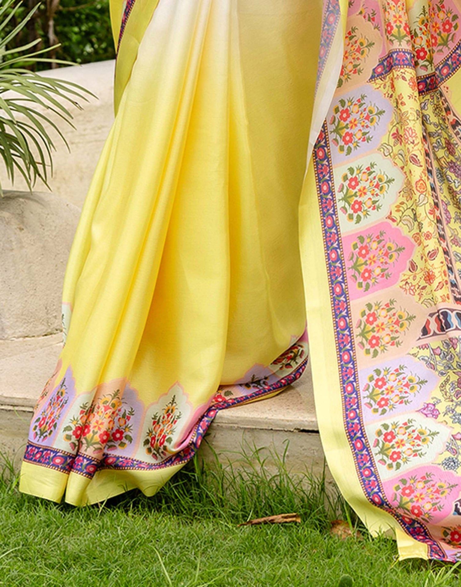 Ready To Wear Light Yellow Silk Printed Saree