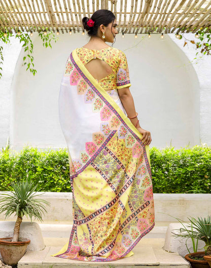 Ready To Wear Light Yellow Silk Printed Saree