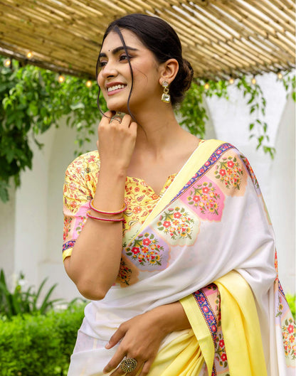 Ready To Wear Light Yellow Silk Printed Saree