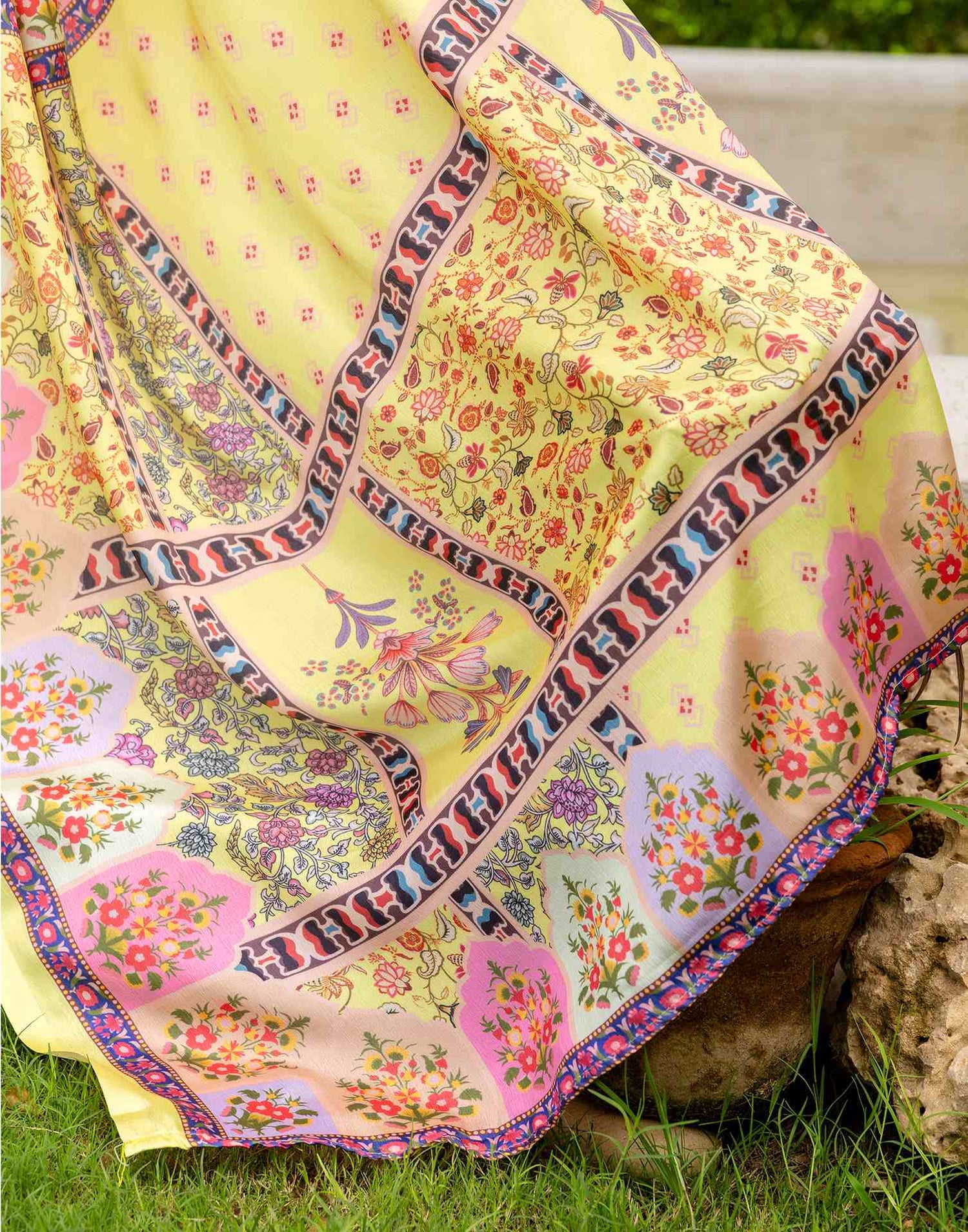 Ready To Wear Light Yellow Silk Printed Saree