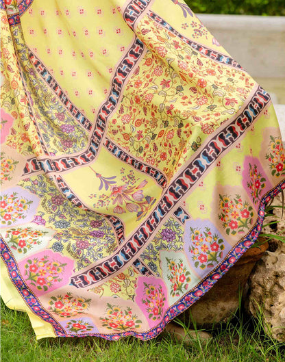 Ready To Wear Light Yellow Silk Printed Saree