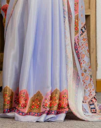 Ready To Wear Sky Blue Silk Printed Saree