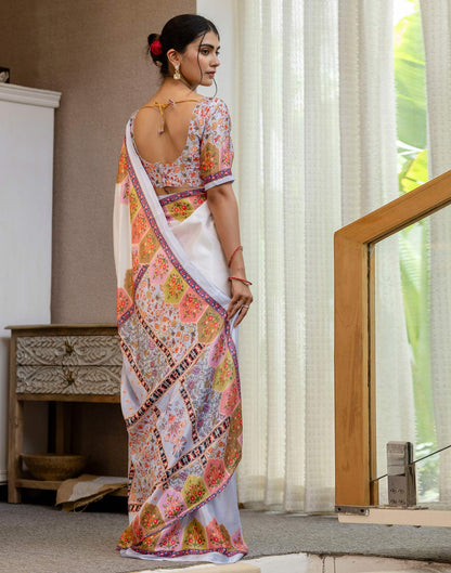 Ready To Wear Sky Blue Silk Printed Saree