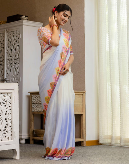 Ready To Wear Sky Blue Silk Printed Saree