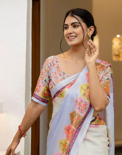 Ready To Wear Sky Blue Silk Printed Saree