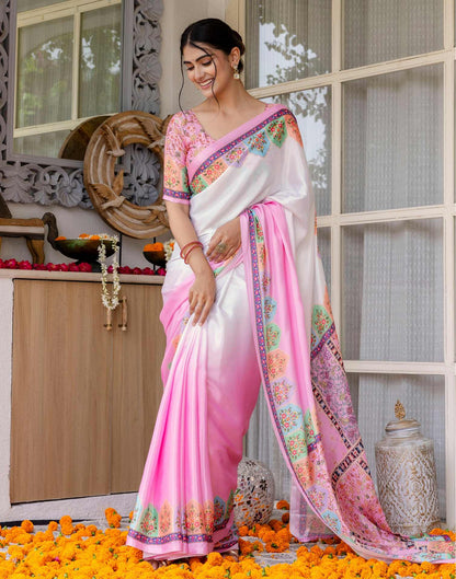 Ready To Wear Pink Silk Printed Saree