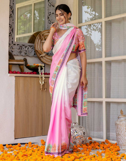 Ready To Wear Pink Silk Printed Saree