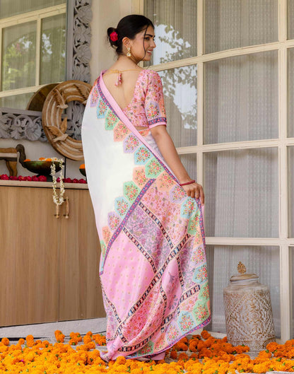 Ready To Wear Pink Silk Printed Saree