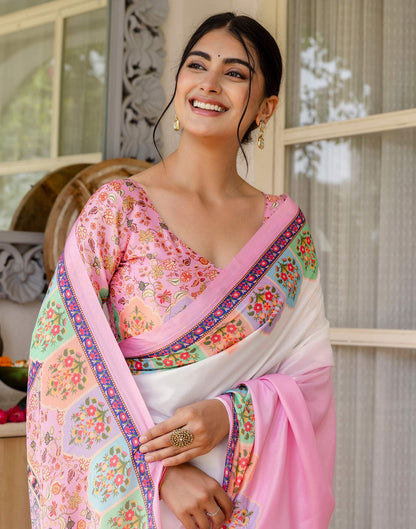 Ready To Wear Pink Silk Printed Saree