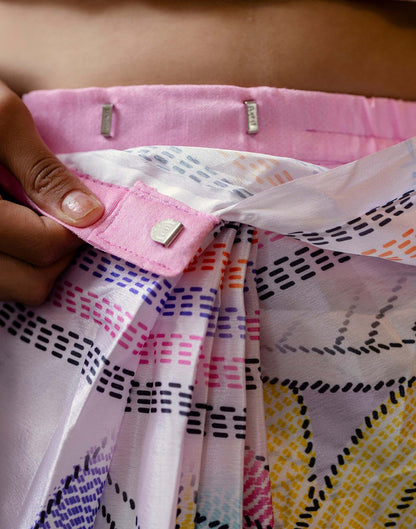 Ready To Wear Off White Silk Printed Saree