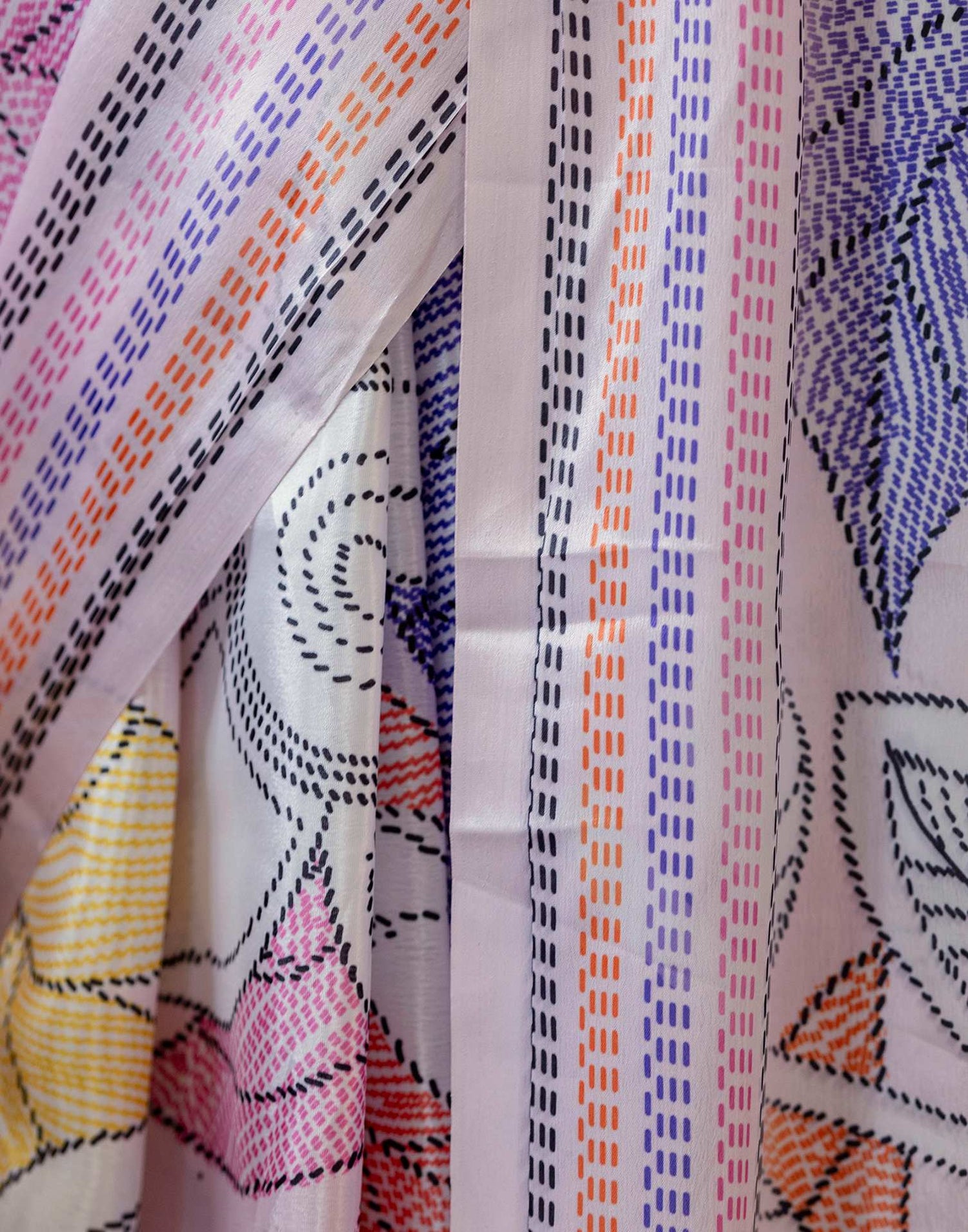 Ready To Wear Off White Silk Printed Saree