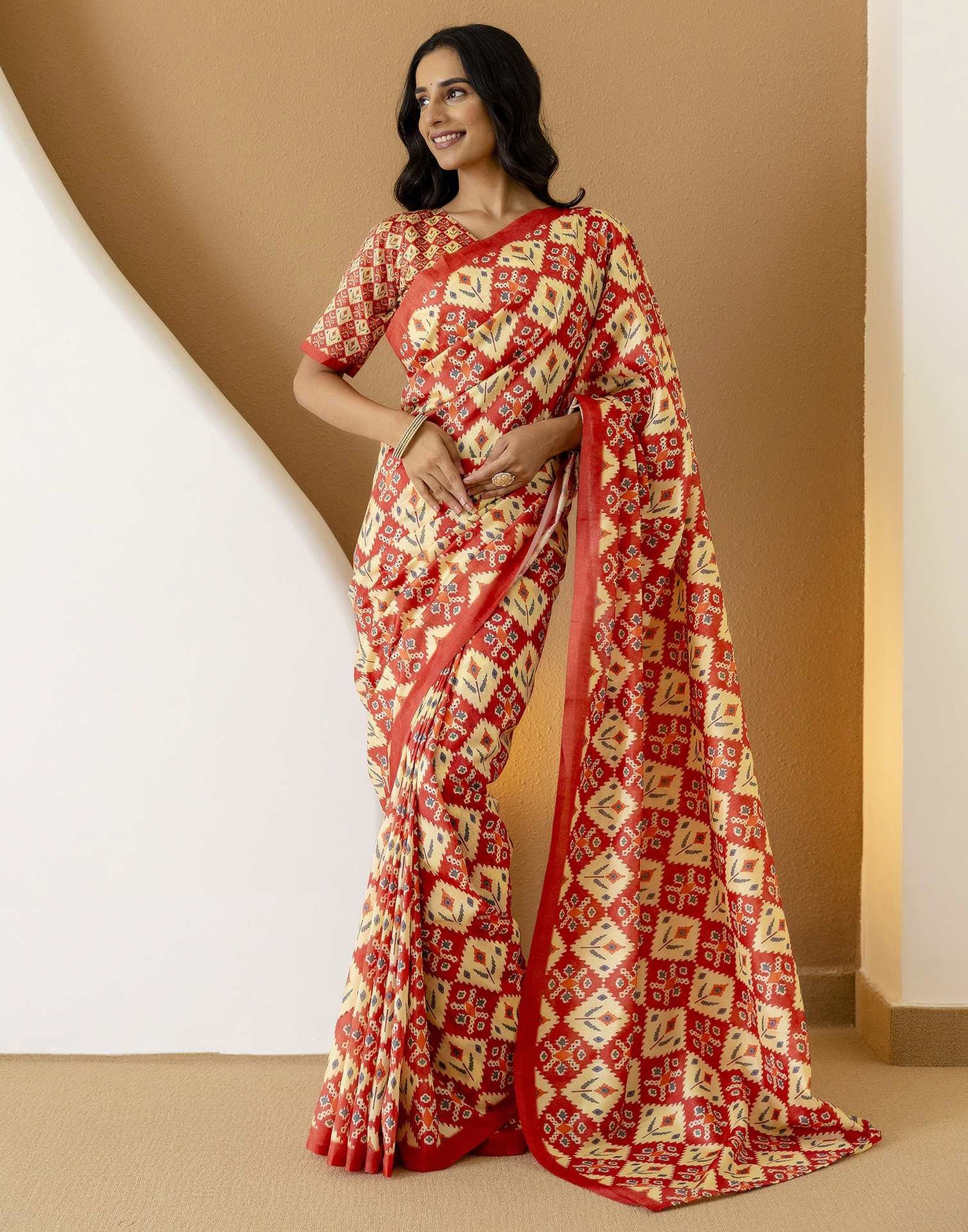 Ready To Wear Light Yellow Silk Printed Saree