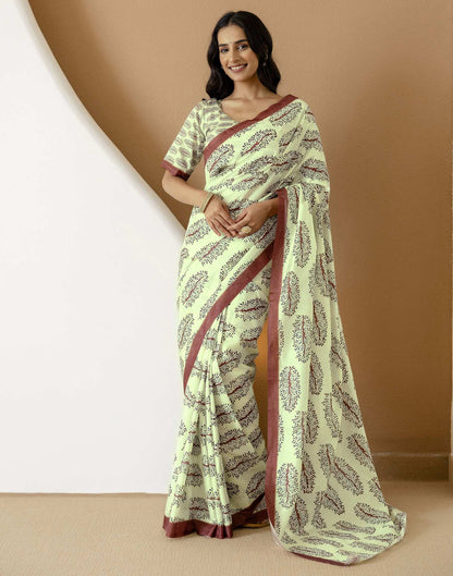 Ready To Wear Pista Green Silk Printed Saree