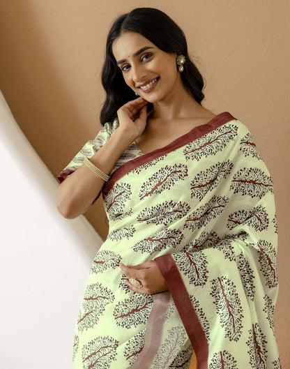 Ready To Wear Pista Green Silk Printed Saree