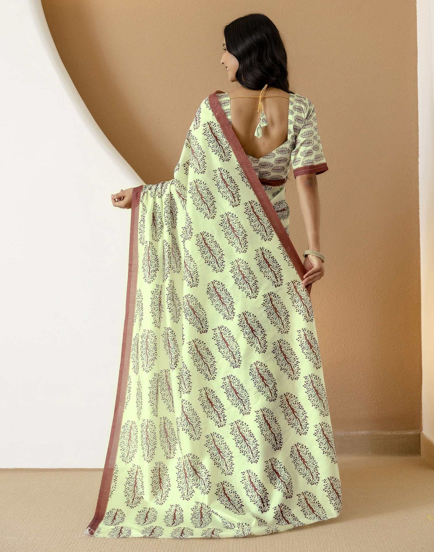 Ready To Wear Pista Green Silk Printed Saree