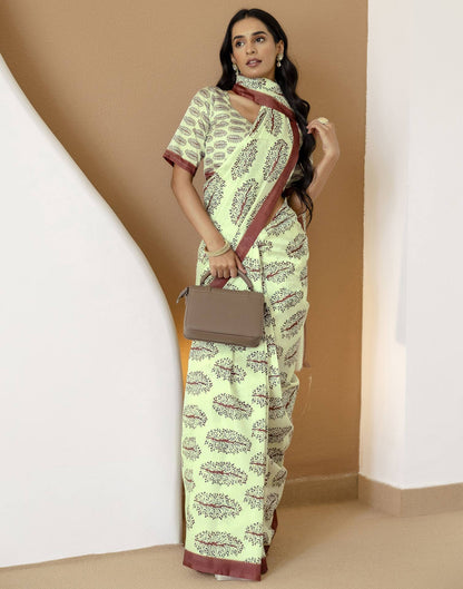 Ready To Wear Pista Green Silk Printed Saree