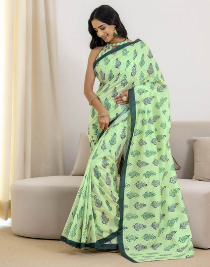 Ready To Wear Pista Green Silk Printed Saree