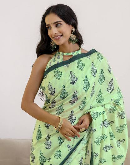 Ready To Wear Pista Green Silk Printed Saree