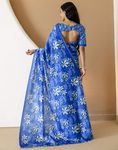Ready To Wear Blue Silk Printed Saree