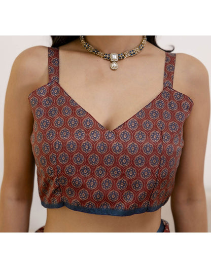 Ready To Wear Brown Silk Printed Saree