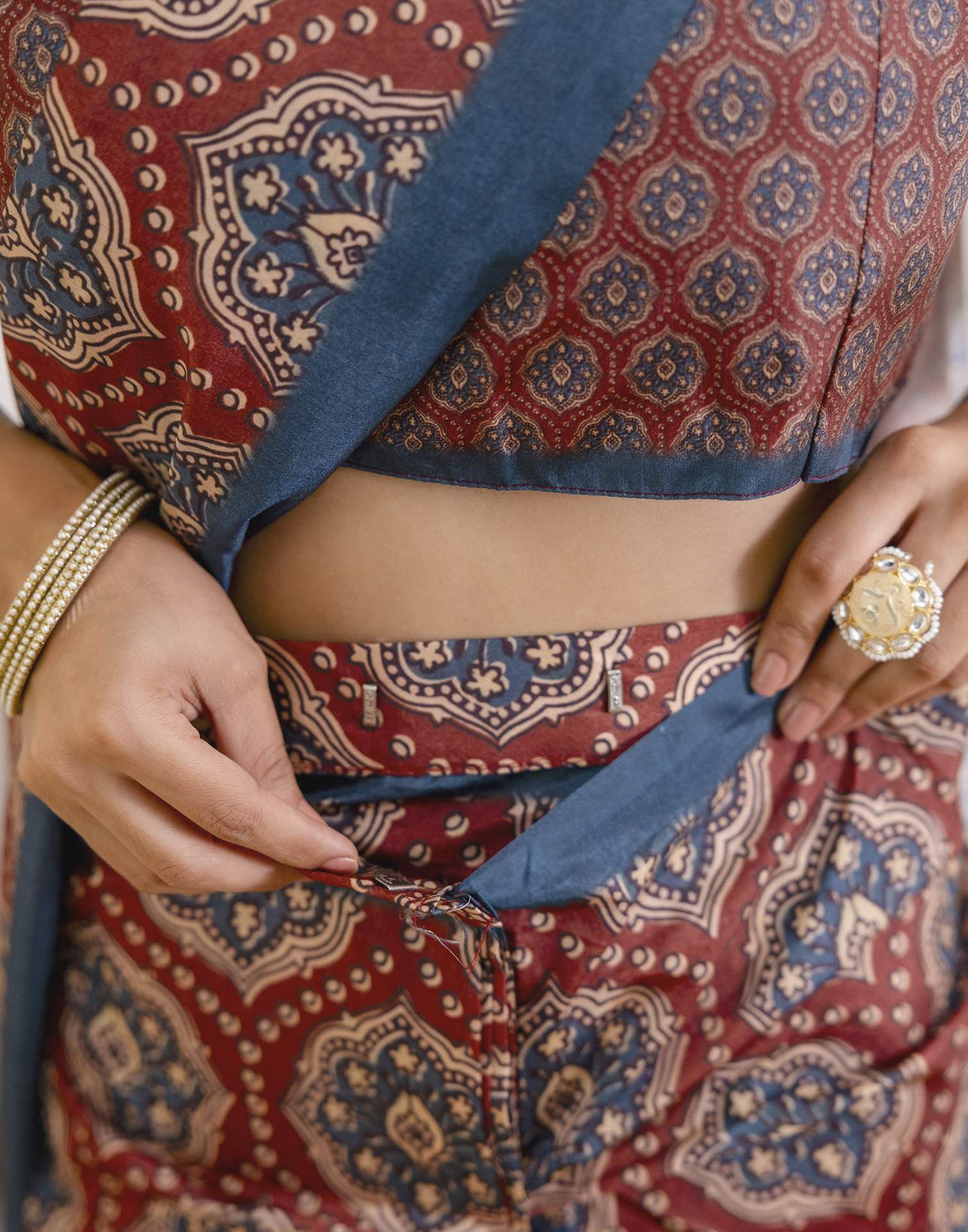 Ready To Wear Brown Silk Printed Saree