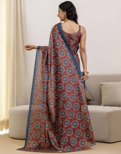 Ready To Wear Brown Silk Printed Saree