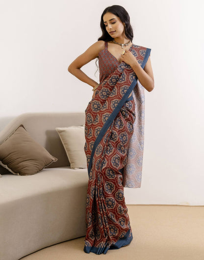 Ready To Wear Brown Silk Printed Saree